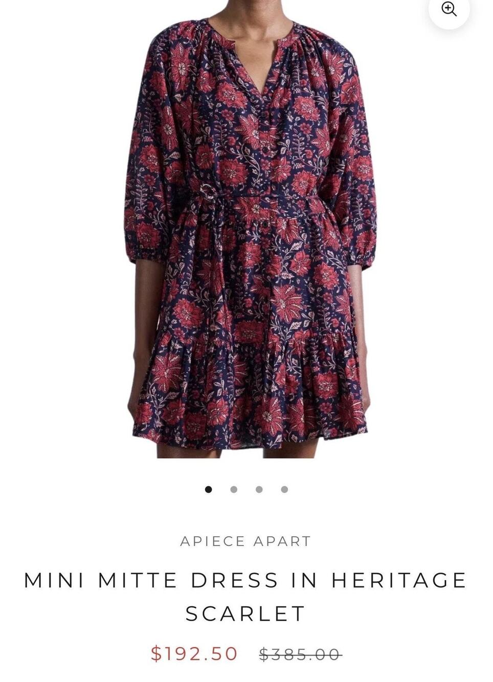 Apiece Apart Mini Mitte Dress Women's XS Blue Floral Boho Mini Heritage Scarlet